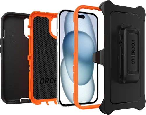 Vista 4 de OtterBox Funda para iPhone 15, iPhone 14 y iPhone 13 Defender Series, Realtree Edge (naranja Blaze/Negro/borde RT), resistente y duradera