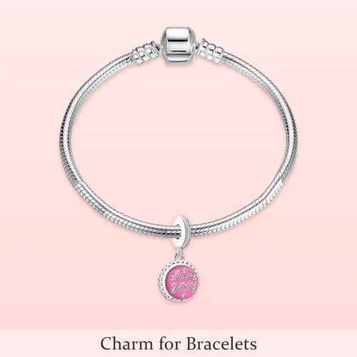 Vista 5 de EZ Tuxedo Abalorio de plata de ley 925 con texto en inglés Happy Bday para pulseras, Metal, circonita