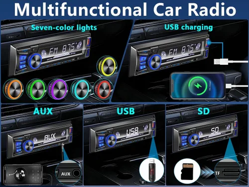 Vista 3 de Radio de coche Bluetooth Single DIN Audio estéreo para automóvil, audio para automóvil con manos libres y control de aplicación, compatible con FM