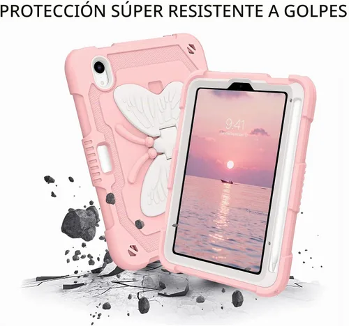 Vista 4 de DUEDUE Funda para iPad mini 7 (A17 Pro) 2024, iPad mini 6 2021, alas de mariposa con soporte para lápiz, funda protectora a prueba de golpes
