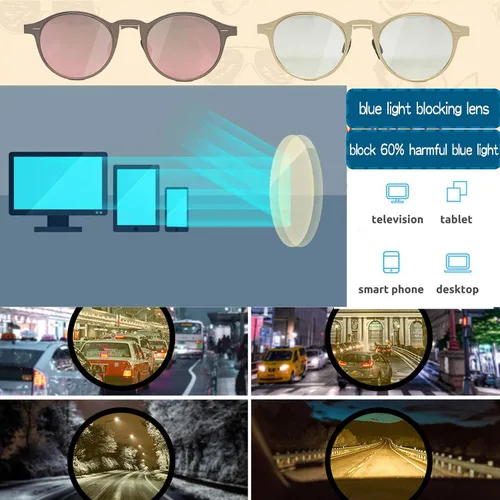 Vista 4 de OrentasBloque de luz azul de metal ultrafino con lentes de sol fotocromáticos de conducción nocturna lente polarizada UV400 2 paquetes combinados
