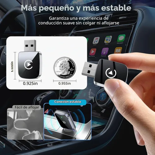 Vista 6 de Adaptador Inalámbrico CarPlay 2026 Mejorado para iPhone, 2 en 1 para Apple CarPlay y Android Auto, Convierte Cableado a Inalámbrico, Plug & Play