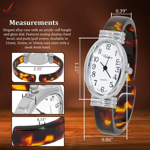 Vista 4 de Blekon Collections - Reloj de pulsera para mujer, redondo, ovalado, rectángulo, con forma de caja acrílica, diseño de concha de tortuga