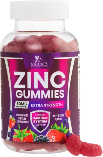 Vista 10 de Gomitas de zinc – 50 mg de zinc por porción, gomitas de apoyo inmunológico para la piel y los huesos – Antioxidante masticable de alta calidad