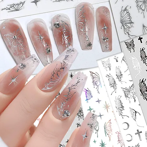 Vista 10 de French Line - Calcomanías para arte de uñas, holográficas 3D, autoadhesivas, con cadenas de líneas onduladas con purpurina occidental colorida