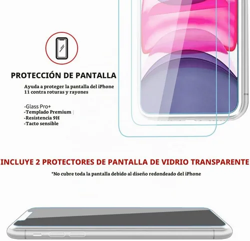 Vista 2 de Funda transparente para iPhone 11 con protector de pantalla Paquete 2 en 1 Doble protección – Incluye 2 protectores de vidrio templado de dureza