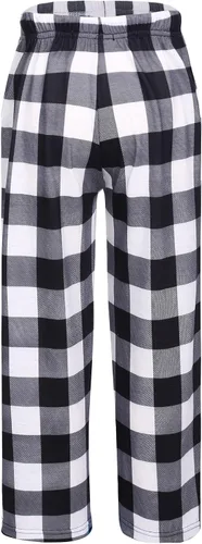 Vista 2 de Ekouaer -Pantalones de pijama para niños, pantalones largos para dormir, cintura elástica, pantalones de pijama a cuadros con 2 bolsillos, de 4 a 14