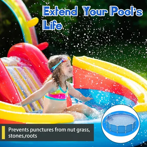 Vista 6 de Boao Almohadilla de revestimiento de piscina de 12 pies para piscinas sobre el suelo, lona para proteger la piscina inflable, tela debajo del suelo