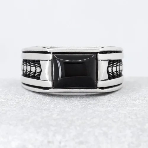 Vista 8 de Sterling Silver Rings for Men with Arrow Pattern, Anillos para Hombre, Mens Rings with Gemtone, Handmade Sterling Silver Rings with Onyx, Turquoise