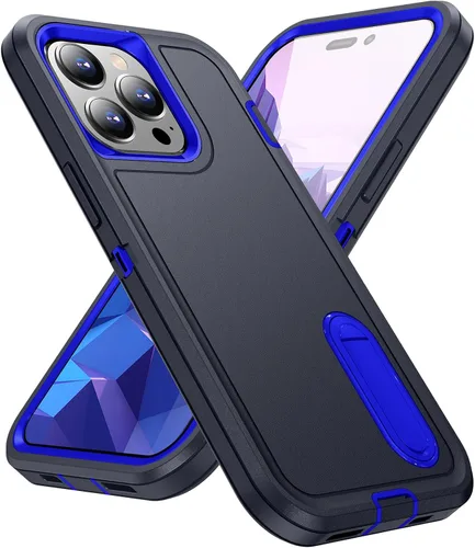 Vista 22 de IDweel Funda para iPhone 15 con soporte, protección resistente a los golpes, antiarañazos, delgada, ligera, protectora resistente, funda rígida