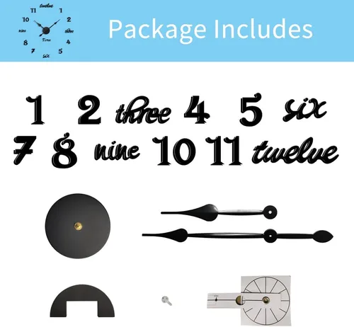 Vista 7 de Moderno reloj de pared grande sin marco, funciona con pilas, espejo 3D, relojes de pared decorativos para decoración de sala de estar (negro)