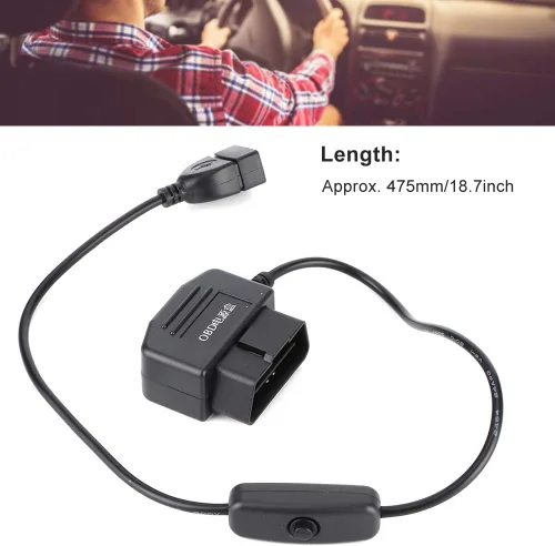 Vista 4 de Ejoyous Cable de alimentación OBD2, cable de alimentación USB Cable de carga 16Pin OBD2 Conector universal para coche GPS DVR Cámara