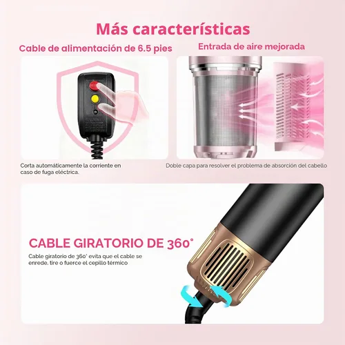 Vista 7 de Atopskins Juego de cepillos 5 en 1, moldeador de aire caliente de 1000 W con rizador de envoltura automática y pantalla LED de temperatura, cepillo