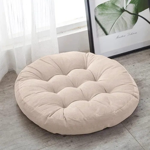 Vista 4 de Tiita Juego de 2 cojines redondos para sillas de oficina, 22 x 22 pulgadas, para exteriores, para adultos, sentados, patio, jardín, beige