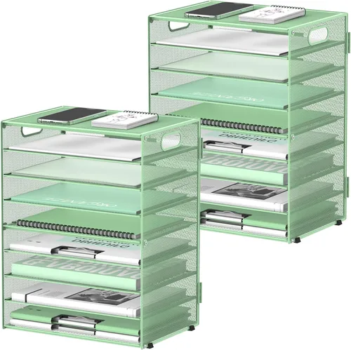 Vista 17 de DALTACK - Organizador de escritorio con bandeja de cartas de 9 niveles con asas, organizador de archivos de malla, organizador de escritorio