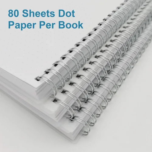 Vista 2 de Nokingo Cuaderno de cuadrícula de puntos en espiral, diario A5 con puntos, 80 hojas/160 páginas, papel blanco de 3.53 oz/m², tapa dura transparente