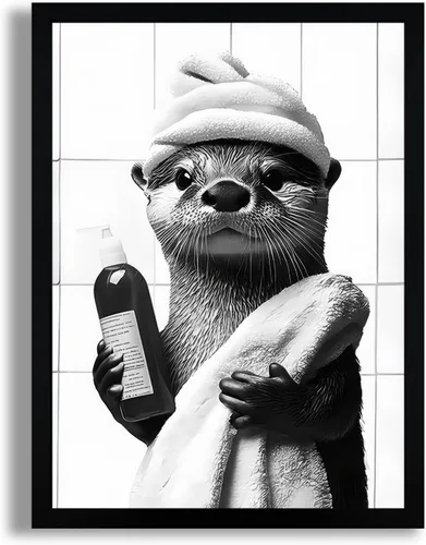 Vista 13 de SYWENNOI Arte de Pared en Lienzo Enmarcado en Blanco y Negro para Baño, Divertido Gato Negro Sentado en el Inodoro Leyendo Periódico Decoración