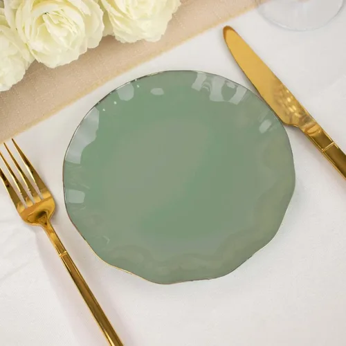 Vista 98 de Tableclothsfactory Paquete de 10 platos redondos de plástico negro de 6 pulgadas para ensalada de postre, platos desechables con borde ondulado