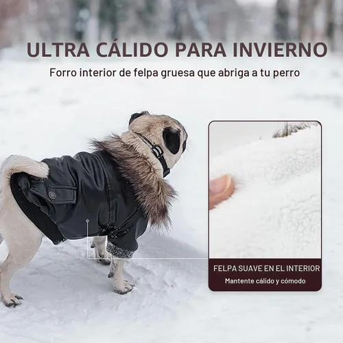 Vista 3 de Chamarra impermeable Lesypet de cuero para perro, abrigo invernal para perros pequeños y medianos, Negro