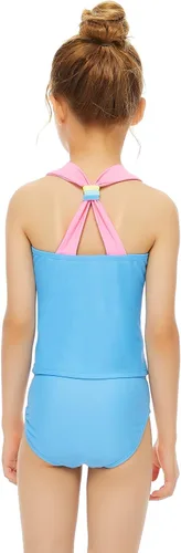 Vista 5 de SETMVVQ Traje de baño de dos piezas para niñas tankini para niñas traje de baño deportivo con espalda cruzada traje de baño de 3 a 14 años