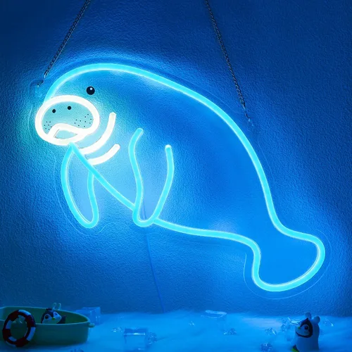Vista 9 de CoolGift Mart Letrero de neón de tiburón, luz LED regulable de tiburón, decoración de pared de animales, regalo de Navidad, regalo de elefante