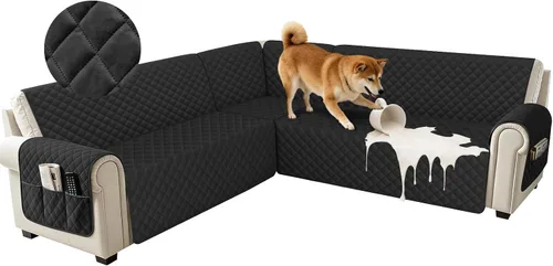Vista 26 de Fundas impermeables para sofá seccional de esquina en forma de L, de terciopelo, juego de 6 piezas, funda en forma de U para sofá, para perros
