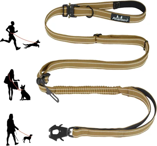 Vista 9 de Correa táctica desmontable y resistente para perro, correa elástica de absorción de golpes de 9.7 pies con mango acolchado, clip de metal
