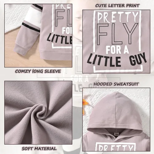Vista 3 de HINTINA Conjunto de sudadera con capucha y estampado de letras para niño pequeño, sudadera de manga larga para otoño e invierno
