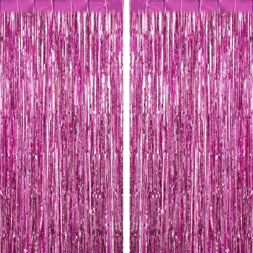 Vista 9 de Paquete de 2 cortinas de flecos brillantes con flecos, telón de fondo de oropel para puerta, cortinas de aluminio para cumpleaños, bodas