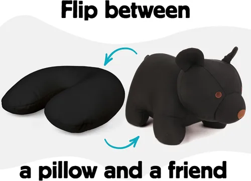 Vista 2 de Kikkerland – Almohada de viaje Zip & Flip – Reposacabezas de microesferas para aviones y viajes – Oso negro