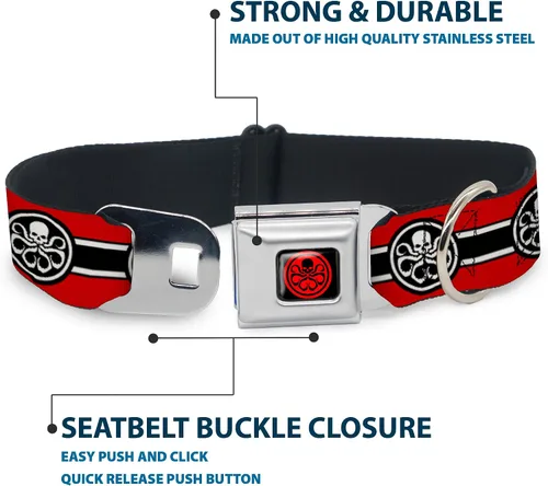 Vista 4 de Buckle-Down Collar de perro Hebilla de cinturón de seguridad Hydra Logo Stripe Rojo Negro Blanco, Multicolor, 1 pulgada de ancho - Se adapta a