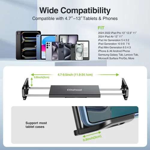 Vista 3 de elitehood Soporte de metal para iPad para soporte de micrófono, soporte de micrófono ajustable de 360°, soporte de iPad de aluminio para soporte
