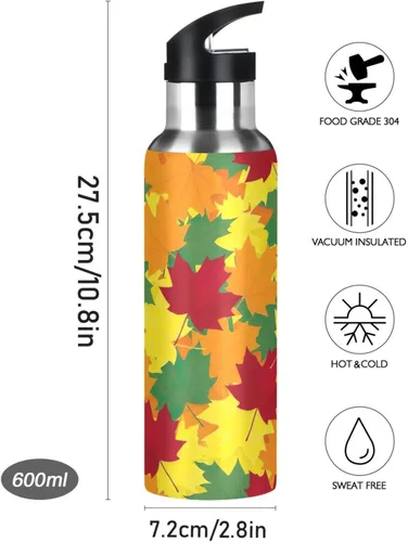 Vista 9 de Stainless Steel Vacuum Insulated Water Bottle 32 Oz, Leakproof Water Bottles for Gym Outdoor Travel School, Autumn Maple Leaves