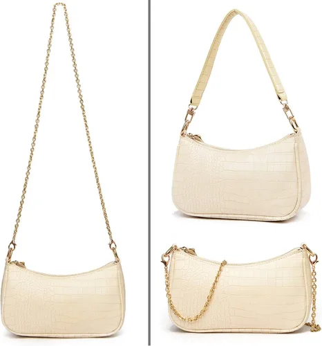 Vista 5 de Bolso de hombro de estilo clásico retro, para usar al hombro con cierre de cremallera para mujer