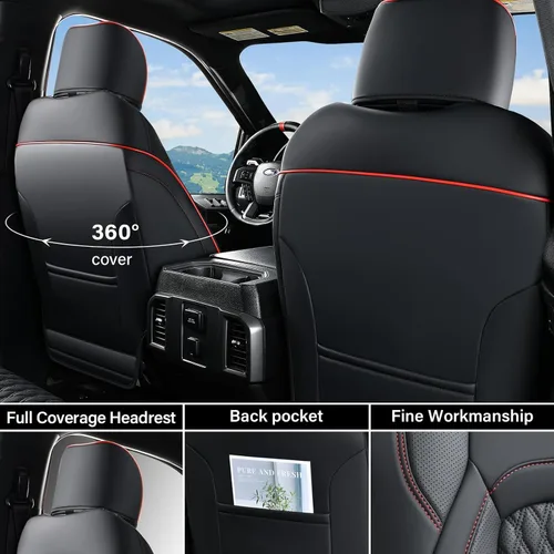Vista 19 de Coverado Juego completo de fundas de asiento de ajuste personalizado para Chevy Silverado/GMC Sierra 2014-2018 1500, 2015-2019 2500HD 3500HD Negro