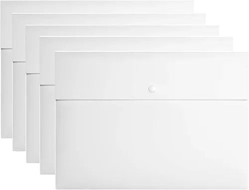 Vista 12 de VANRA 5 piezas de carpetas para sobres A4 de plástico para papelería, con cierre de botón de presión, tamaño carta A4 (negro)