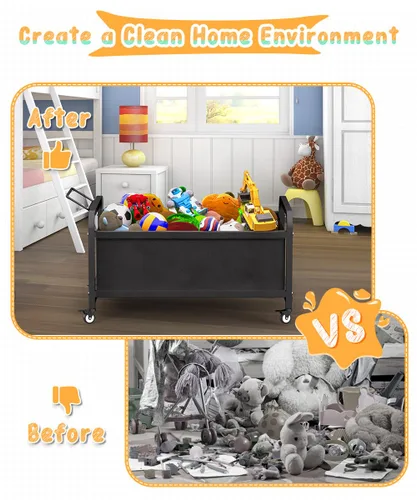 Vista 3 de Caja grande de juguetes para niños de 80 litros con ruedas, organizador de almacenamiento de baúl de juguetes para niños pequeños, niños, niñas