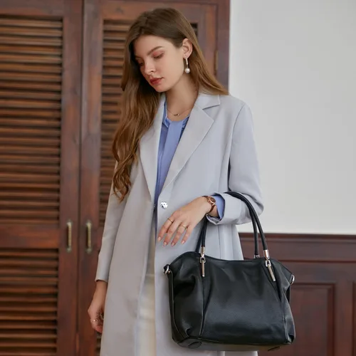 Vista 2 de HESHE Bolsos y bolsos de cuero genuino para mujer, bolso de mano con asa superior, bolso Hobo, bolso de mano, bolso cruzado para mujer