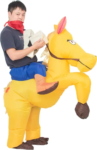 Vista 3 de JYZCOS Disfraz inflable de vaquero para adultos, vestido elegante de jinete de caballo occidental para hombres y mujeres, traje de fiesta
