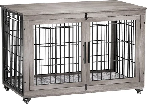 Vista 24 de Lulive Mueble de Jaula para Perros Pequeños, Perrera para Perros de Interior con Puertas Dobles de Madera, Jaula para Perros de 27.1'' de Servicio