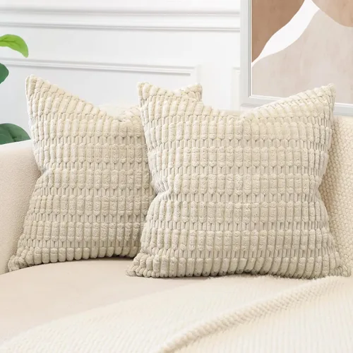 Vista 3 de OTOSTAR - Paquete de 2 fundas de almohada decorativas de pana suave de 18 x 18 pulgadas, funda de cojín a rayas estilo bohemio para sofá, cama, sala