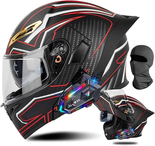 Vista 11 de Cascos de motocicleta modulares con Bluetooth de doble visera, aprobados por DOT FMVSS 218, casco de motocicleta abatible de cara completa