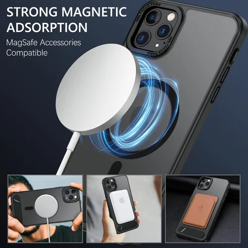 Vista 3 de GUAGUA Funda para iPhone 11 Pro Max con soporte, fundas magnéticas con soporte invisible plegable translúcido mate trasero delgado protector a