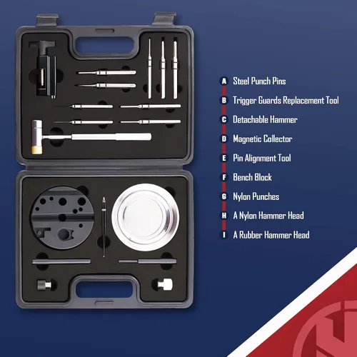 Vista 3 de KNINE OUTDOORS Herramienta de 18 piezas de punzón de pasador que incluye perforador de acero y martillo con bloque de banco ideal para mantenimiento