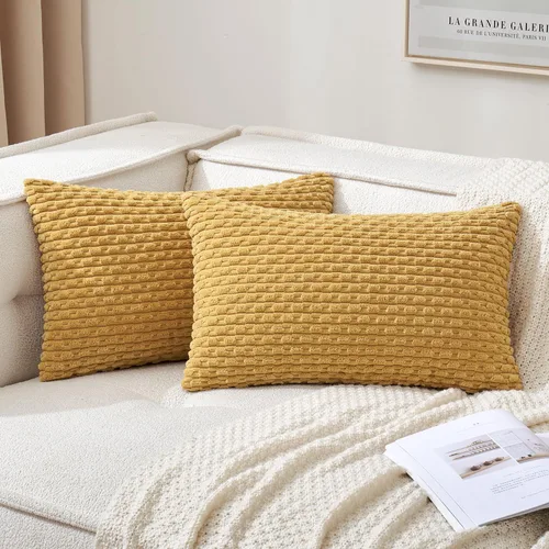 Vista 62 de MIULEE - Juego de 2 fundas decorativas cuadradas para cojines, de pana suave y con estilo campestre bohemio a rayas para decorar hogar, sofá, cama