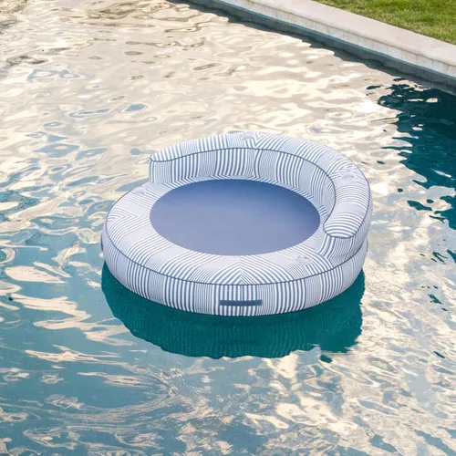 Vista 13 de Big Joe Lux Chaise - Flotador inflable prémium para piscina, rayas azul marino y marfil, malla de primera calidad, mezcla de poliéster duradera
