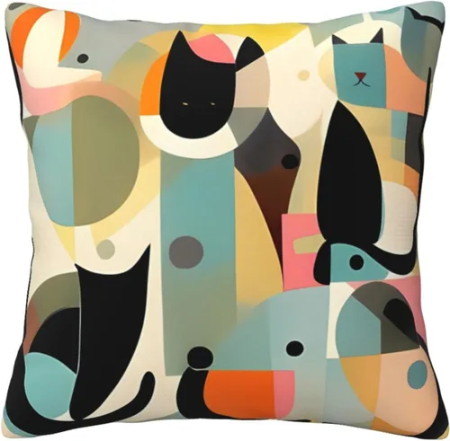 Vista 4 de Fundas de almohada con estampado de gato moderno de mediados de siglo de 18 x 18 pulgadas, funda de cojín suave y acogedora, funda de almohada