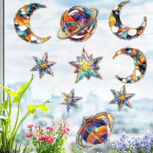 Vista 7 de 22 calcomanías para ventana para evitar golpes de pájaros, adhesivos anticolisión, calcomanías de ventana de reflejo de arco iris, calcomanías Nube