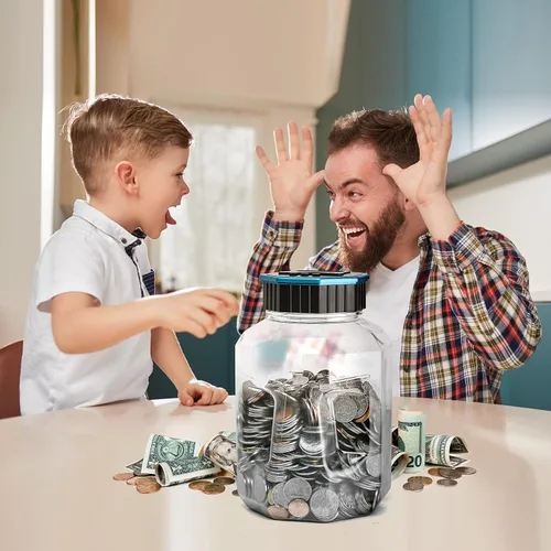 Vista 7 de Alcancía X-Large para adultos y niños, Vcertcpl banco digital contador de monedas con contador LCD, capacidad de 2.4L, excelente banco contador