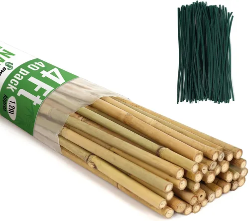Vista 8 de SWANGSA Paquete de 40 estacas de bambú para plantas de 3 pies, palos de bambú para soporte de plantas, postes de jardín con 200 lazos giratorios